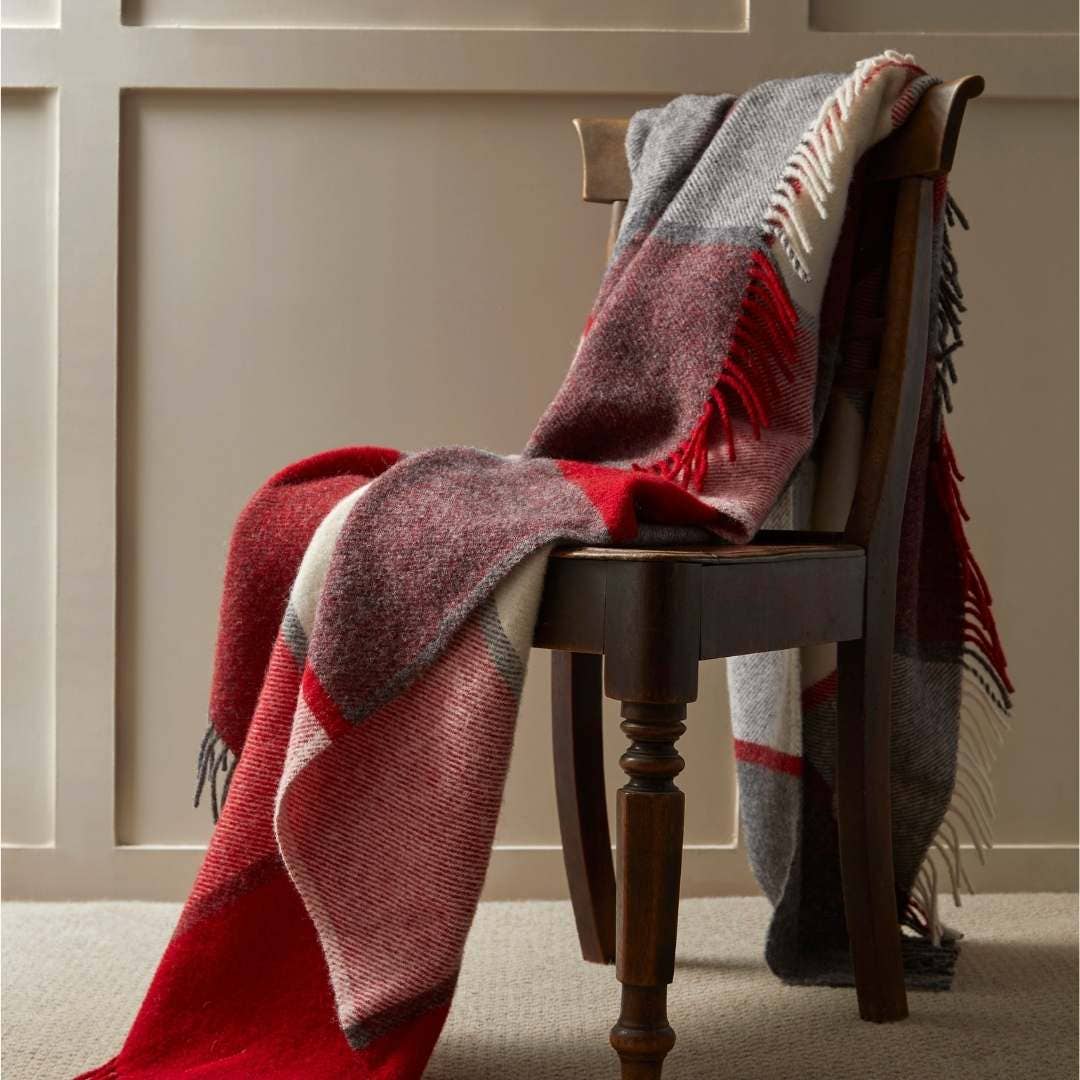 Block Check Red Pure New Wool Throw