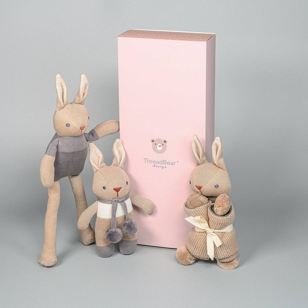 Baby Threads Taupe Bunny - Organic Toys x3 + Gift Box