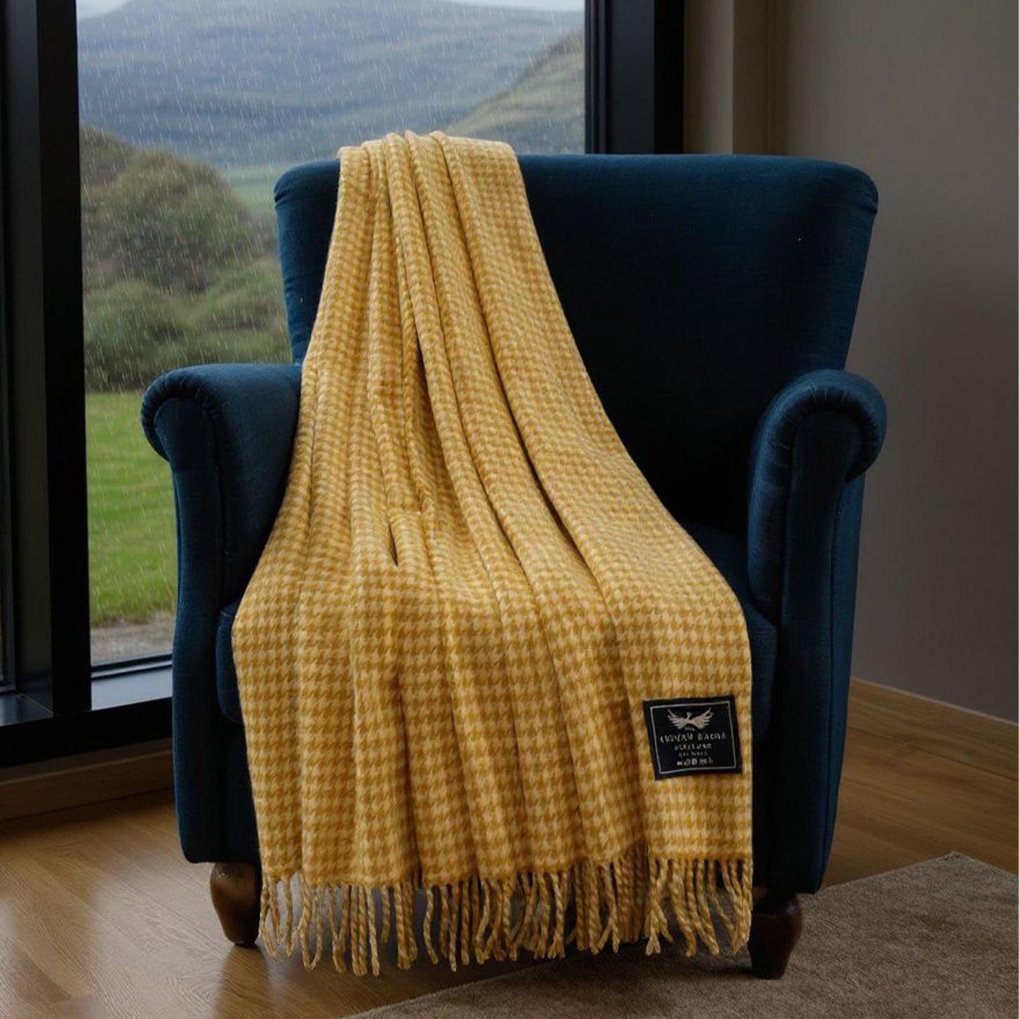 Houndstooth Mustard Cream Throw Blanket
