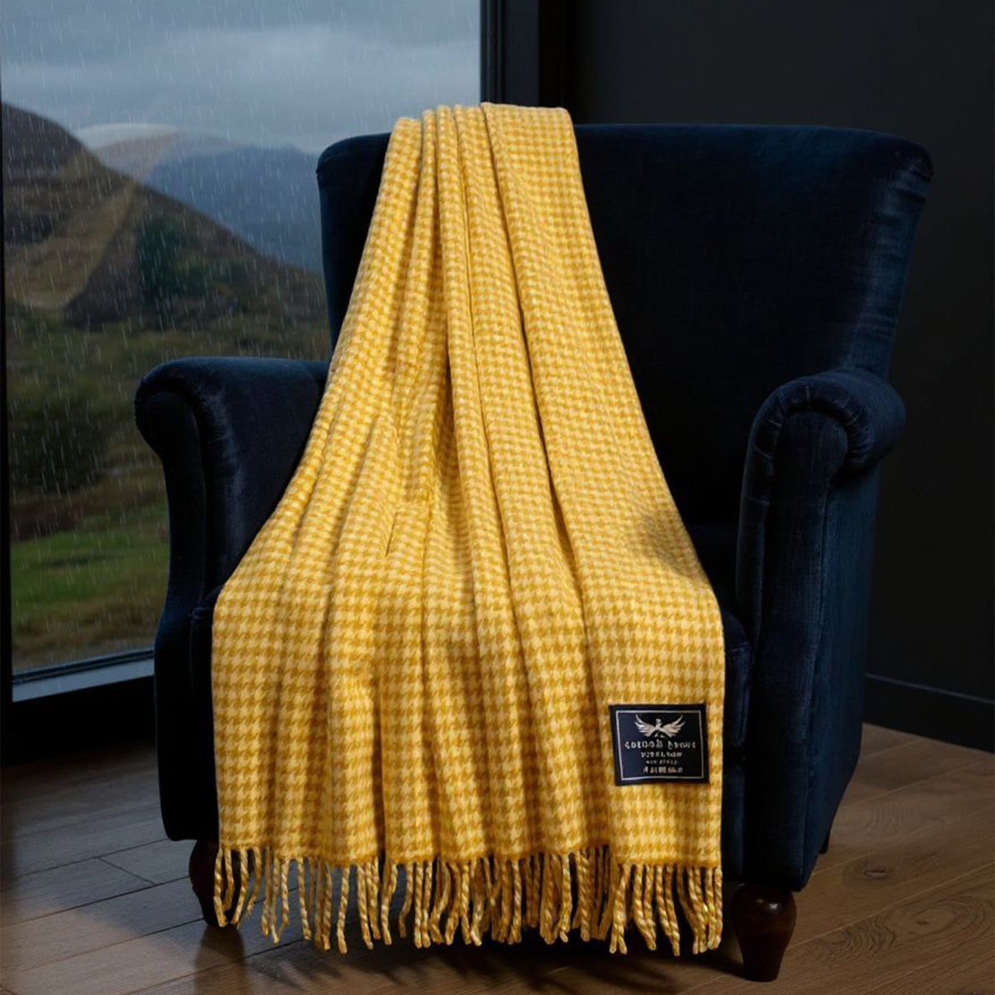 Houndstooth Mustard Cream Throw Blanket