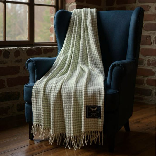 Houndstooth Sage Green Cream Throw Blanket