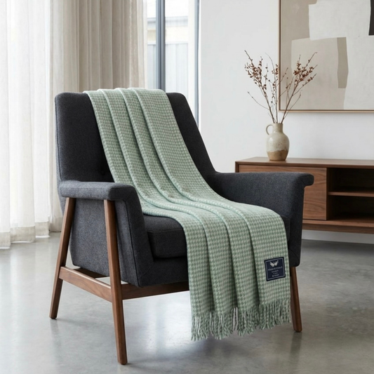 Houndstooth Sage Green Cream Throw Blanket