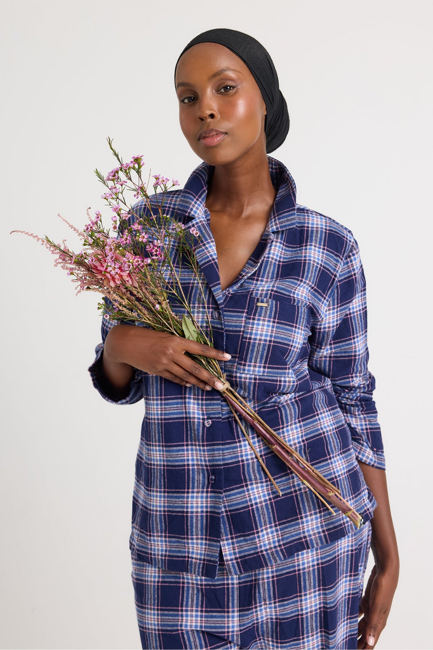 Plaid Long Pyjama Set in Midnight