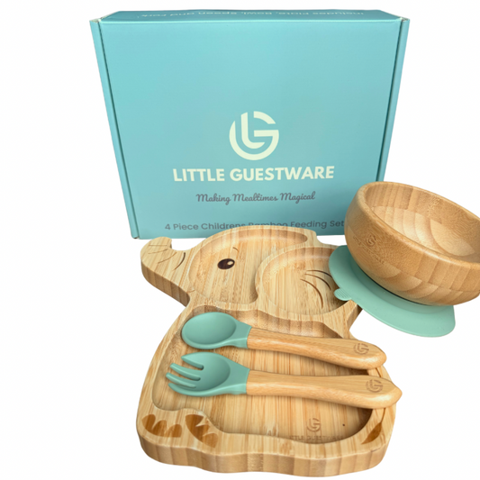Elephant Bamboo Feeding Set - Plate, Bowl, Spoon & Fork Gift Set